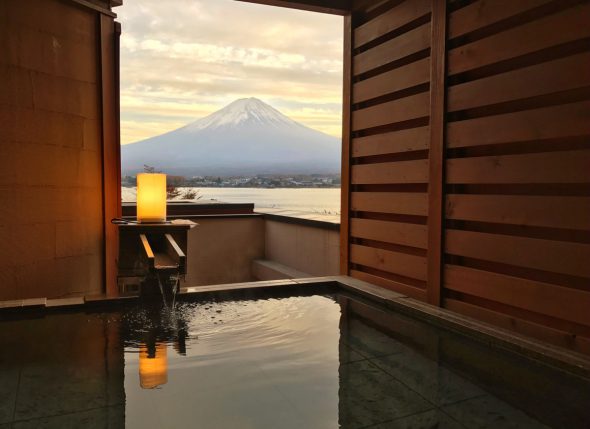 Fuji at Sunset from Private Onsen
